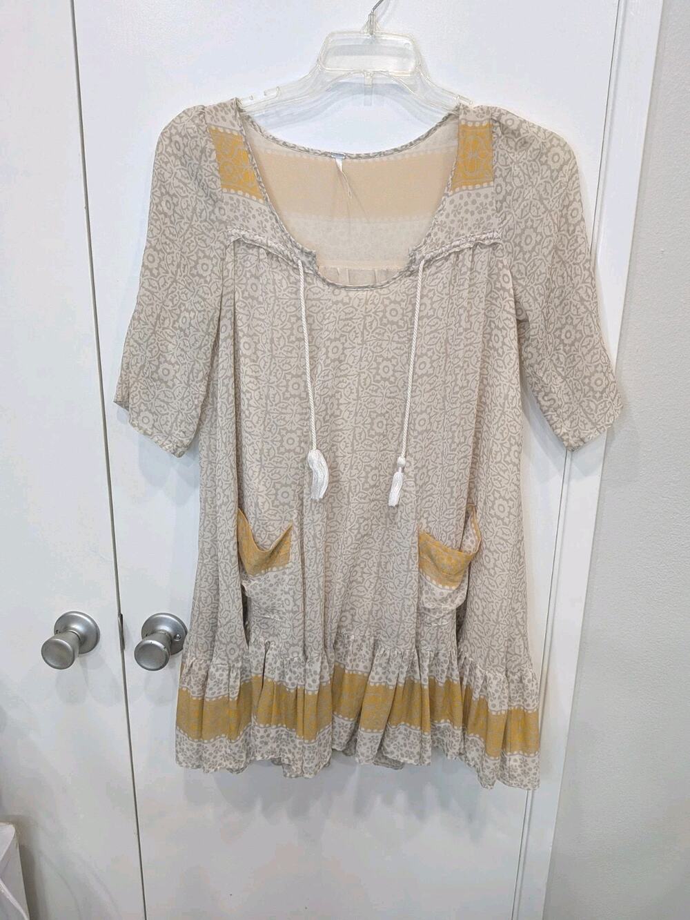 Free People Penny Lane Babydoll Dress Yellow Cream Small Boho Peasant X Small